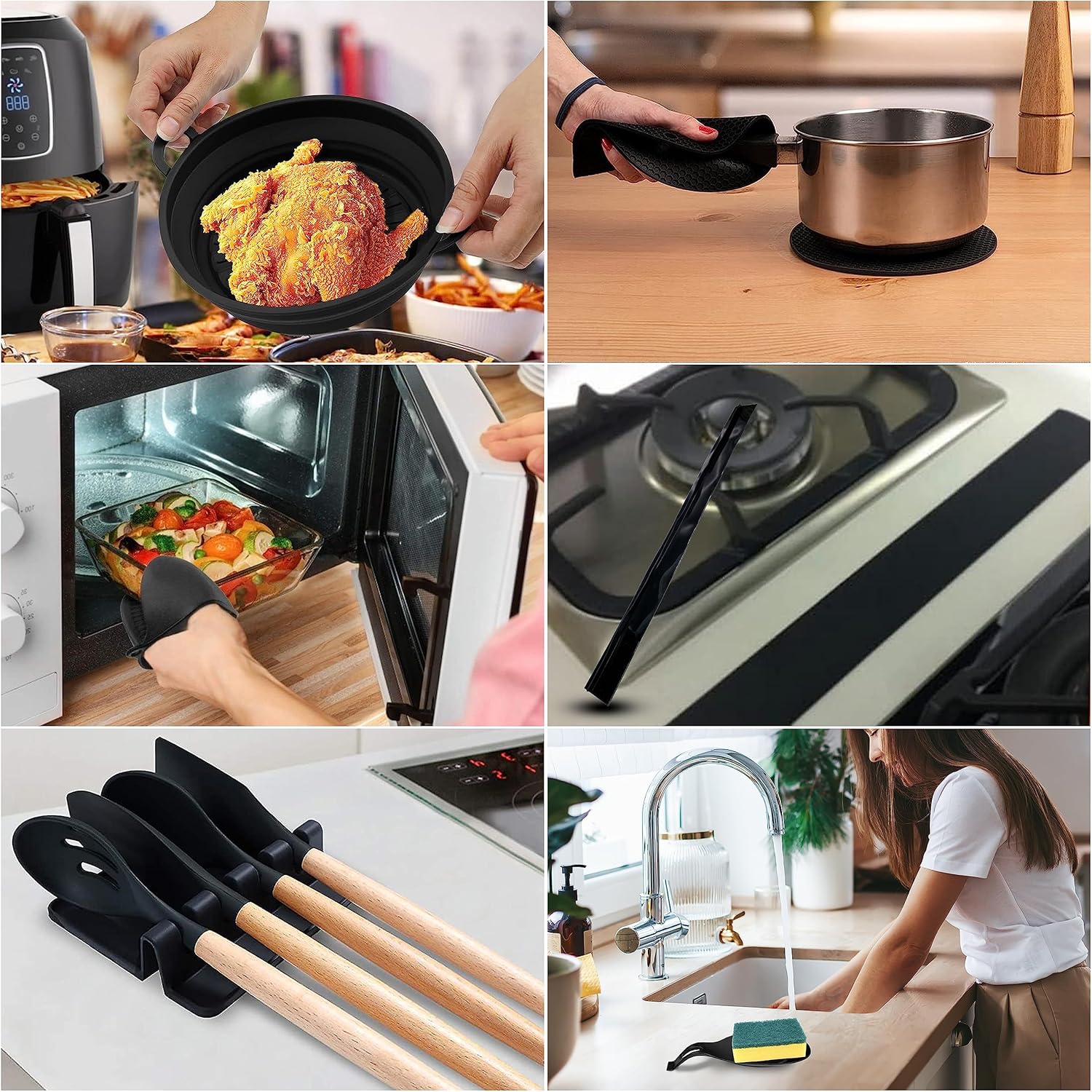 Juego de utensilios de cocina de silicona  23 piezas de espátula resistente al calor, cuchara, batidor, clips de mano, almohadilla de cuchara,