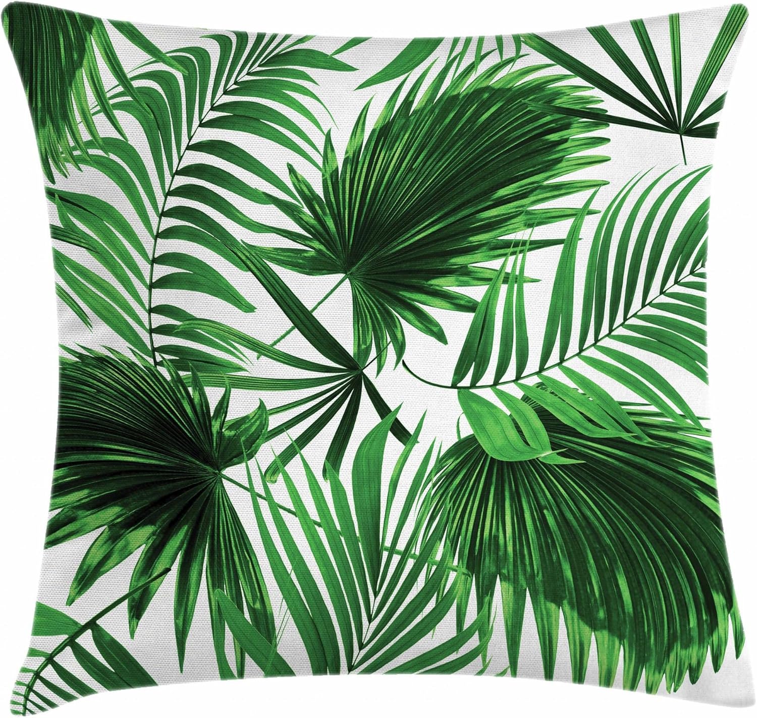 Ambesonne Funda de cojín con diseño de hojas de palmera, diseño realista de hojas vívidas de palmera, ecología y botánica, funda de almohada
