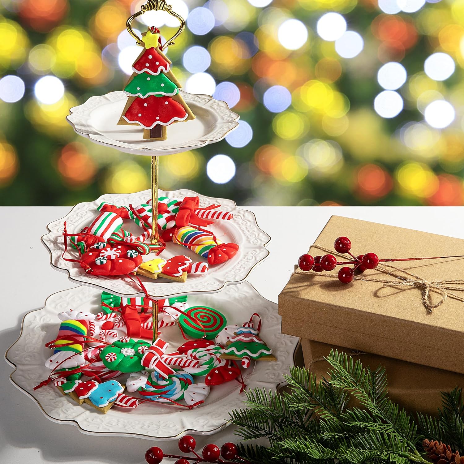 16 adornos de piruleta de Navidad, adornos colgantes de caramelo para árbol de Navidad, adornos de arcilla polimérica para decoración de fiesta de