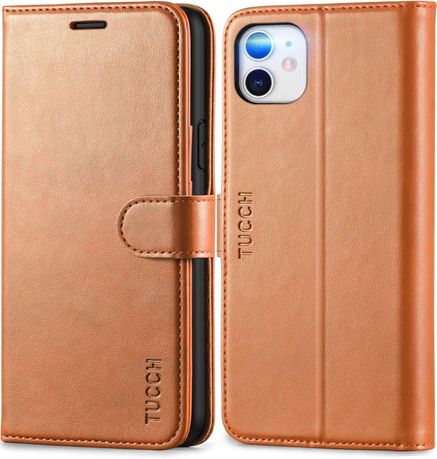 TUCCH Funda para iPhone 11, funda tipo cartera para iPhone 11 con bloqueo RFID, ranuras para tarjetas, cierre magnético, piel sintética protectora