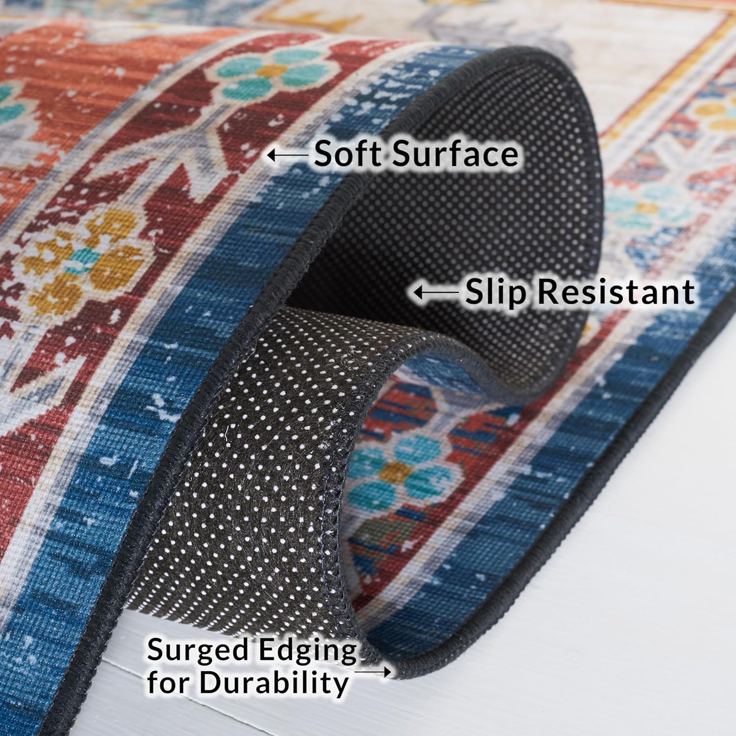 SAFAVIEH Tucson Collection – Alfombra de pasillo de 2 pies 6 pulgadas x 12 pies, color azul y óxido, diseño de medallón persa, lavable a máquina,