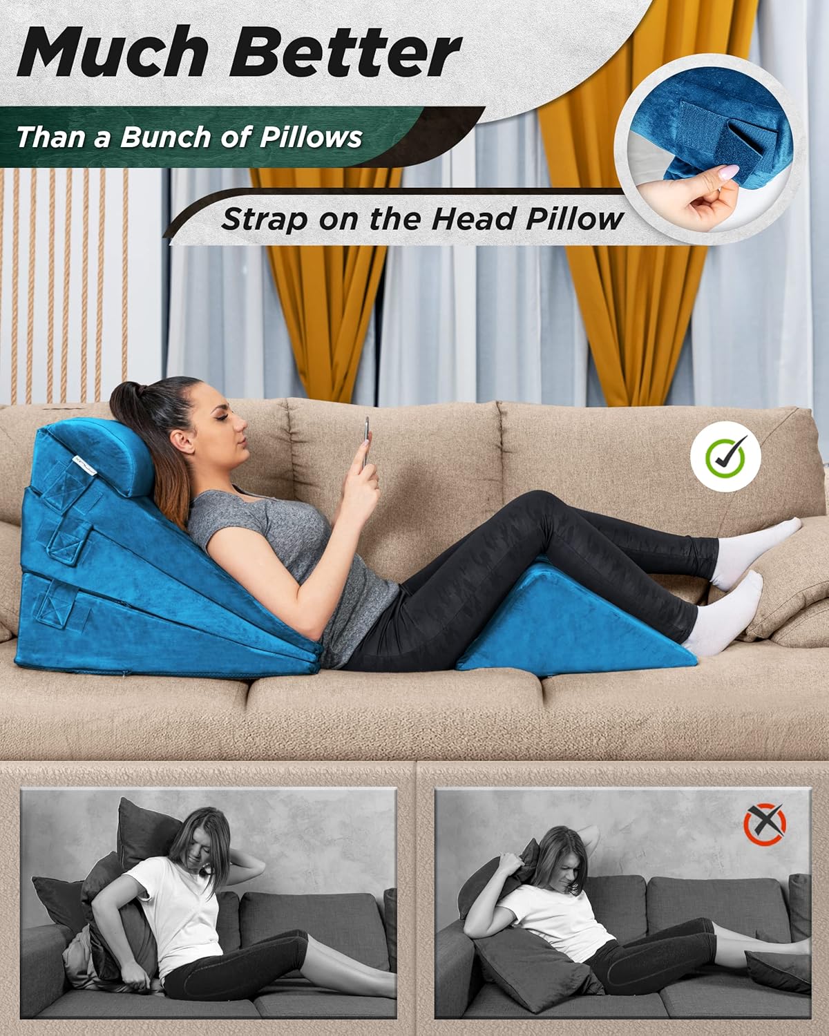 Lunix Juego de 5 almohadas ortopédicas de cuña para cama, espuma viscoelástica poscirugía para aliviar el dolor de espalda, piernas y rodillas,