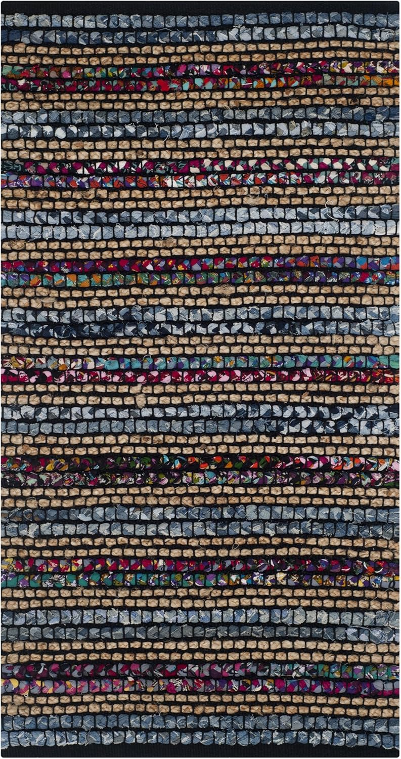 SAFAVIEH Cape Cod Collection CAP361A – Alfombra decorativa de algodón y yute trenzada, hecha a mano, de 2 pies 3 pulgadas x 4 pies, color azulmulti
