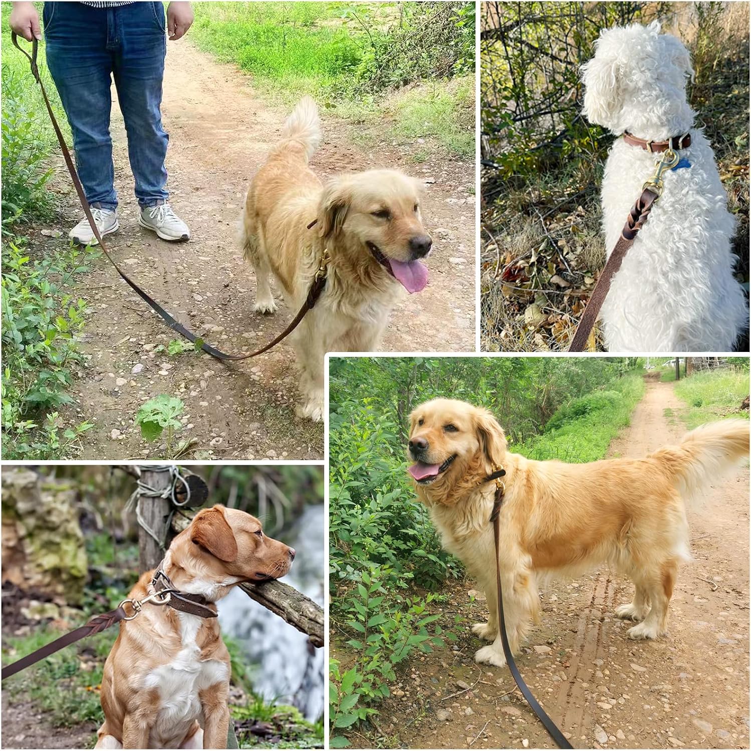 Correa de cuero para perro de 6 pies x 58 pulgadas, correa de cuero genuino trenzada fuerte y resistente, correa de cuero suave y cómoda para perros