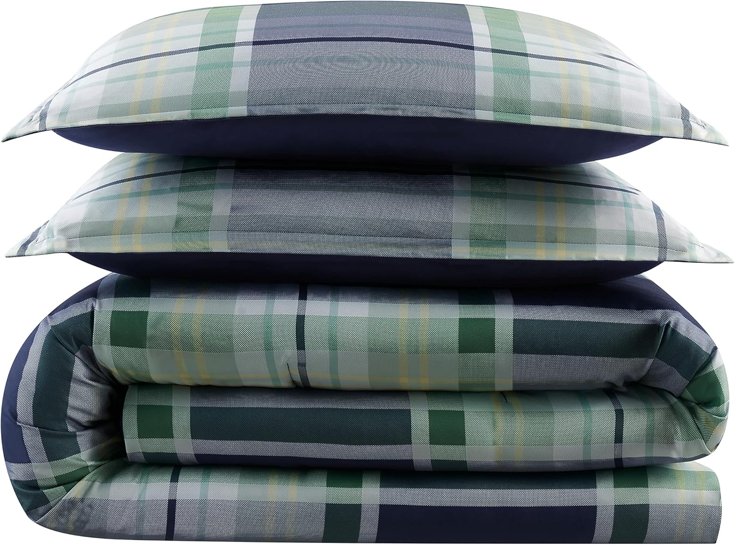 Serta Simply Clean Scott – Juego de edredón suave y moderno de 2 piezas a cuadros con funda de almohada para todas las estaciones, individual XL,