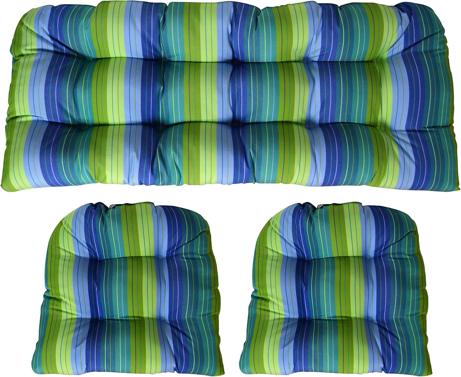 RSH Décor Juego de 3 piezas de sofá de mimbre copetudo y cojín para silla  Tela Sunbrella para interiores y exteriores  Reversible  1 sofá biplaza