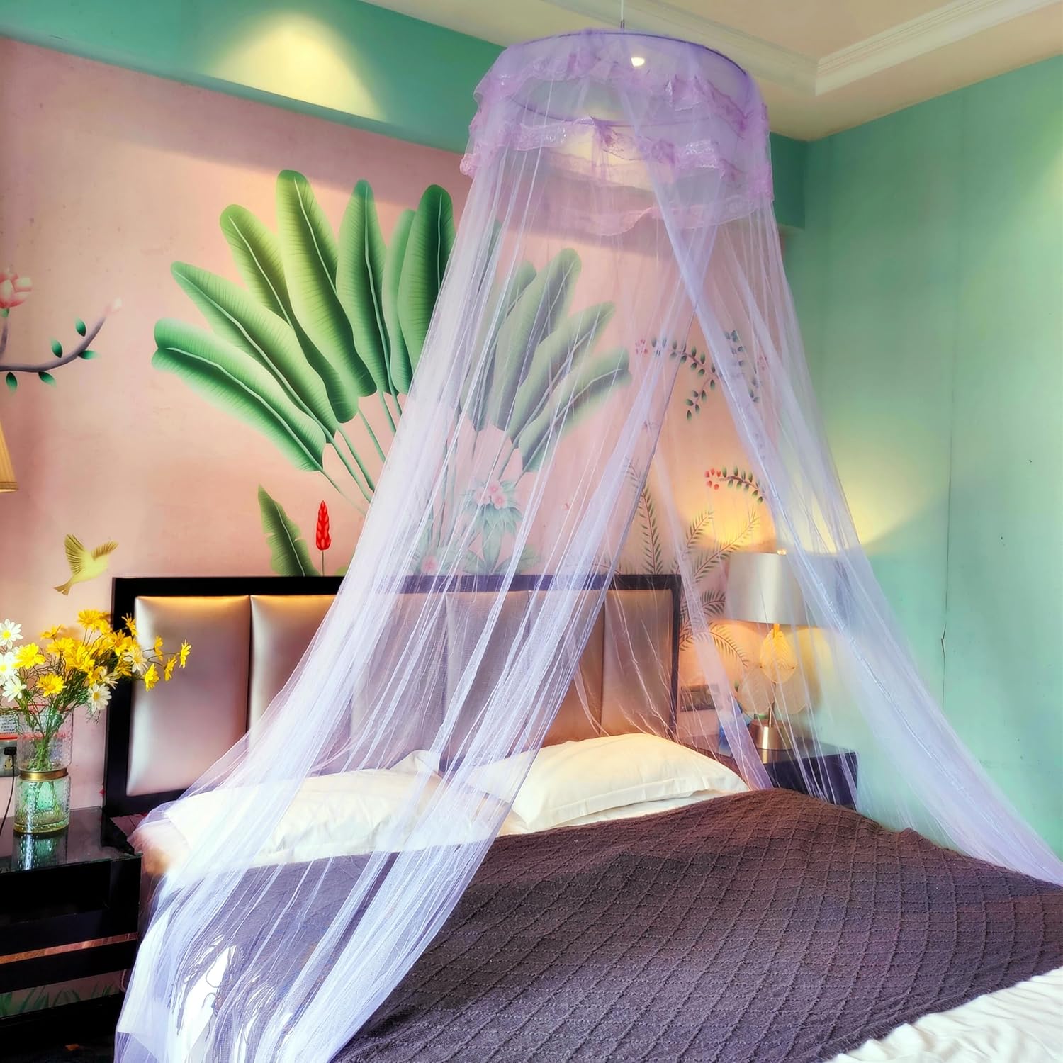 Eimilaly Mosquitera de encaje, toldo de cama de princesa para decoración de habitación de niñas, moradopuerta individual