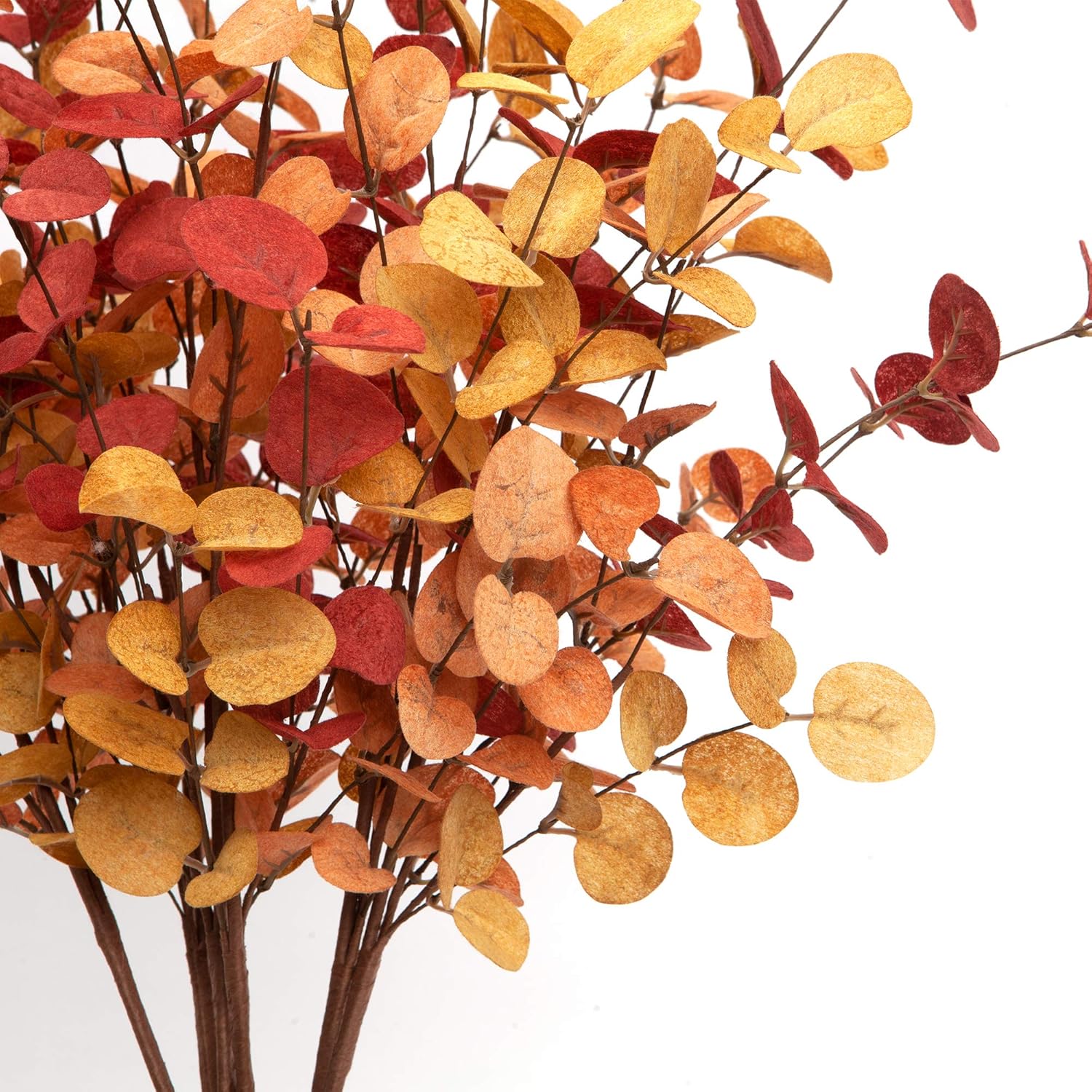 6 tallos artificiales de eucalipto para decoración de otoño con hojas de eucalipto otoñales, decoraciones de otoño para oficina y hogar, plantas