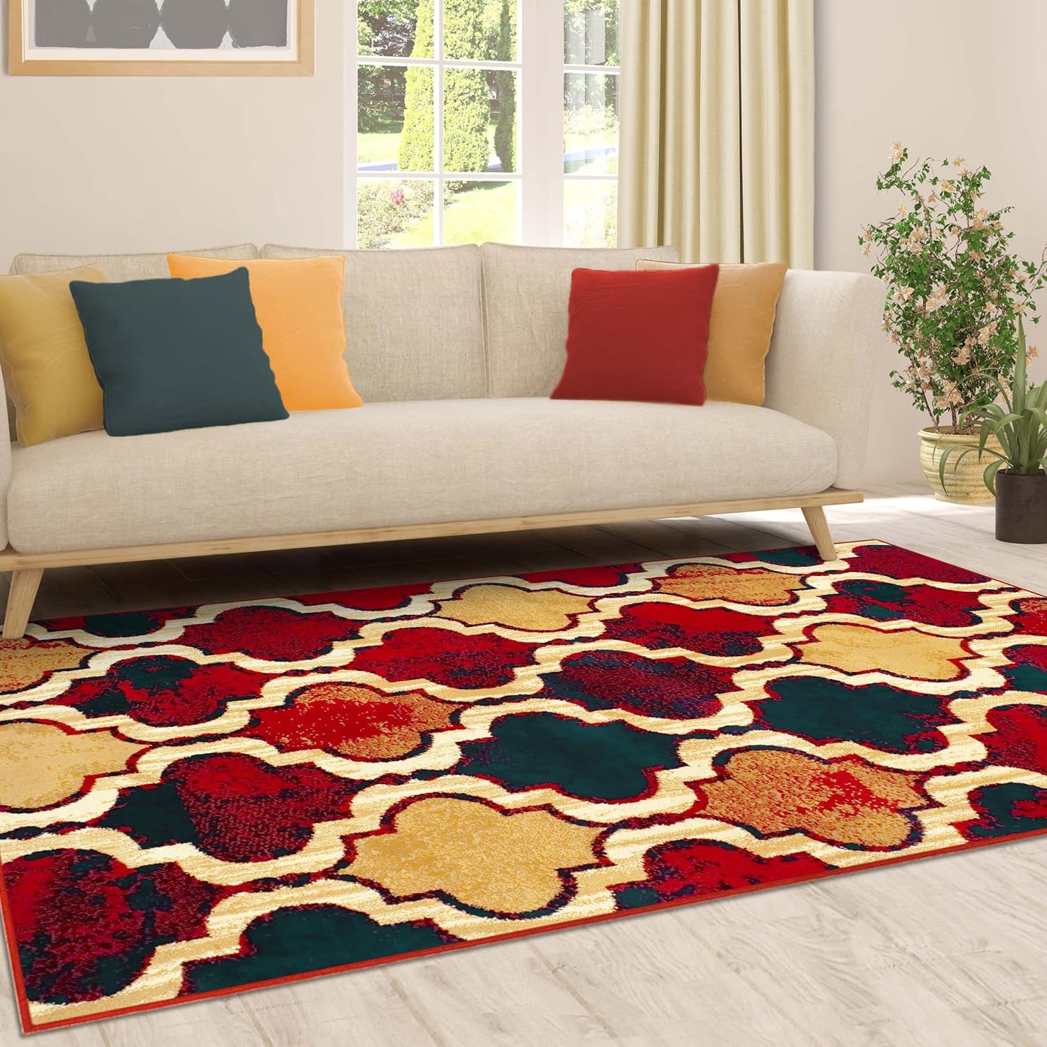 SUPERIOR – Alfombra de área grande para interiores, con respaldo de yute, perfecta para suelos de madera dura, diseño de entramado Viking, 5 x 8