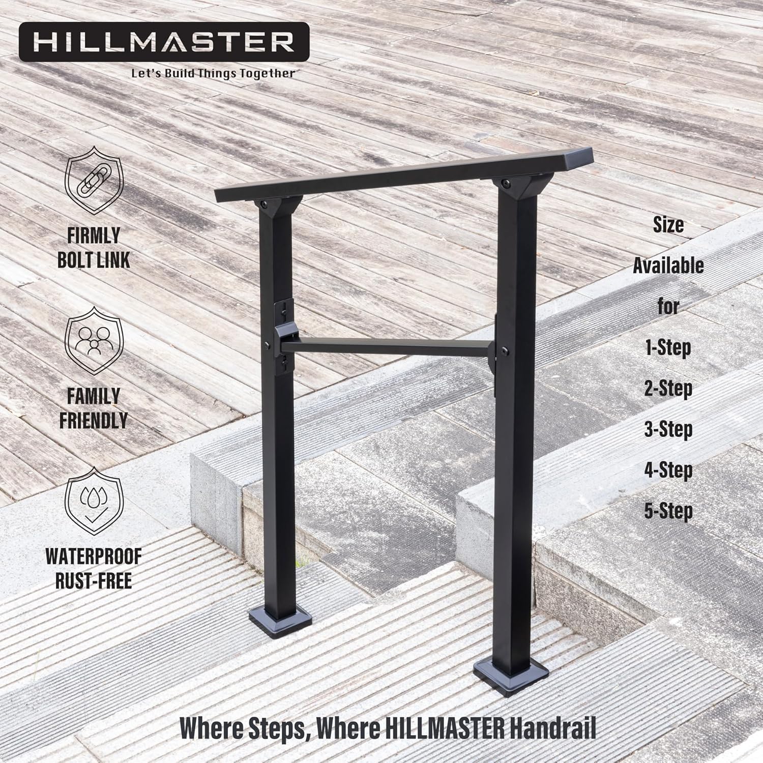HILLMASTER Barandillas de 2 escalones para escalones al aire libre, barandilla de escalera al aire libre para escalones exteriores, kit de