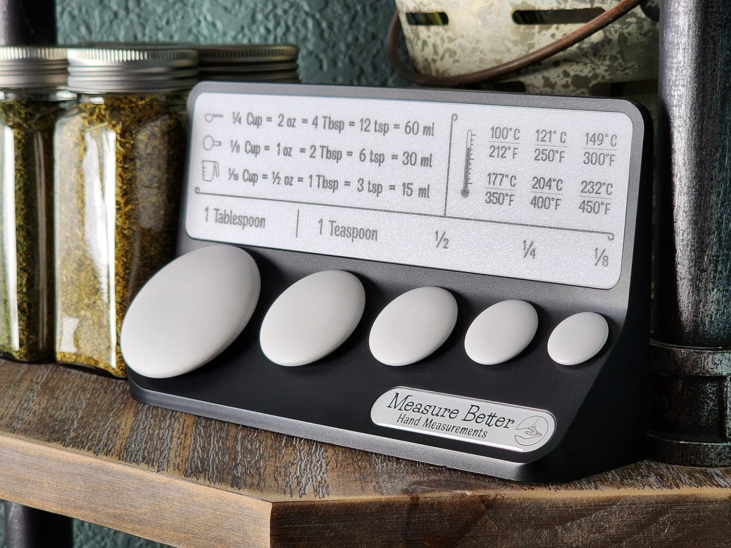 Tabla de conversión de cocina, referencia visual para verter especias en la palma de la mano, alternativa de cuchara medidora (negro)