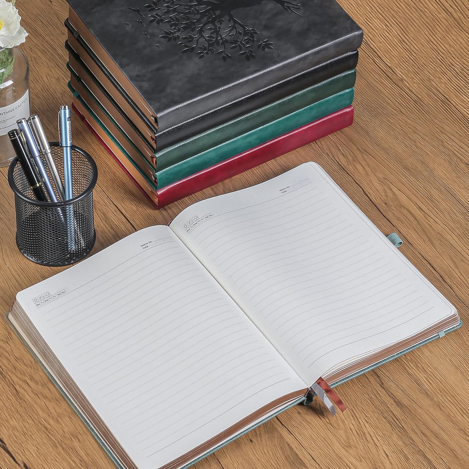 Cuaderno de diario grueso con bolígrafo, 360 páginas de papel de 3.53 ozm, borde rociado marrón, diario para escribir cuaderno de rayas B5, tapa