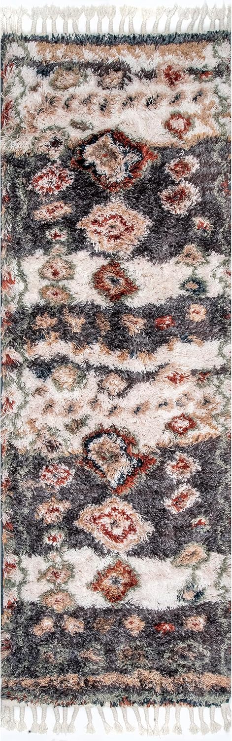 nuLOOM Rosemarie – Alfombra bohemia suave con borlas, 2 pies 6 pulgadas x 6 pies, color gris