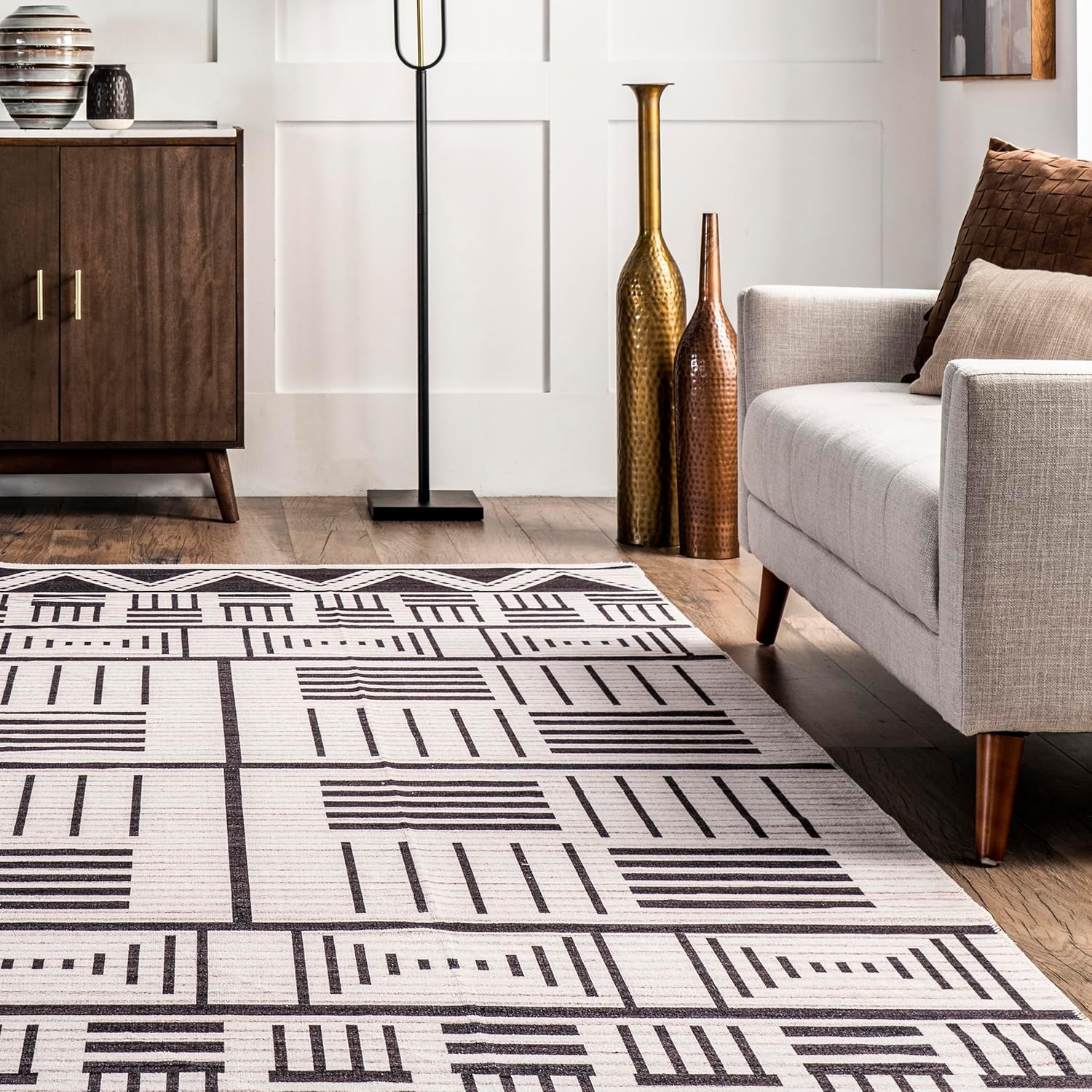nuLOOM Evia Tribal Stripes – Alfombra lavable a máquina, 8 x 10, color carbón