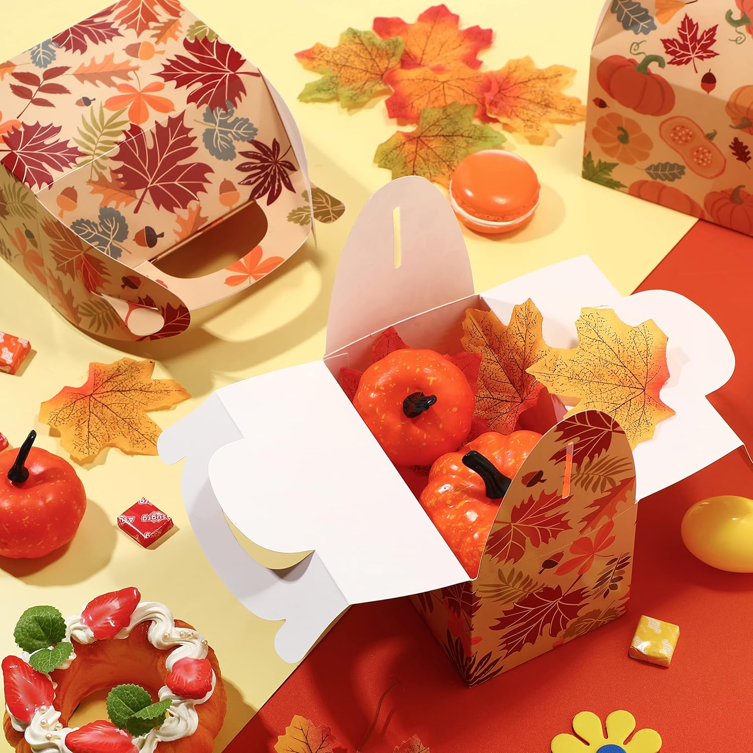 Cajas de dulces para fiesta de otoño, cajas de dulces para fiesta de Acción de Gracias, cajas de fiesta de cosecha de otoño, cajas de papel de