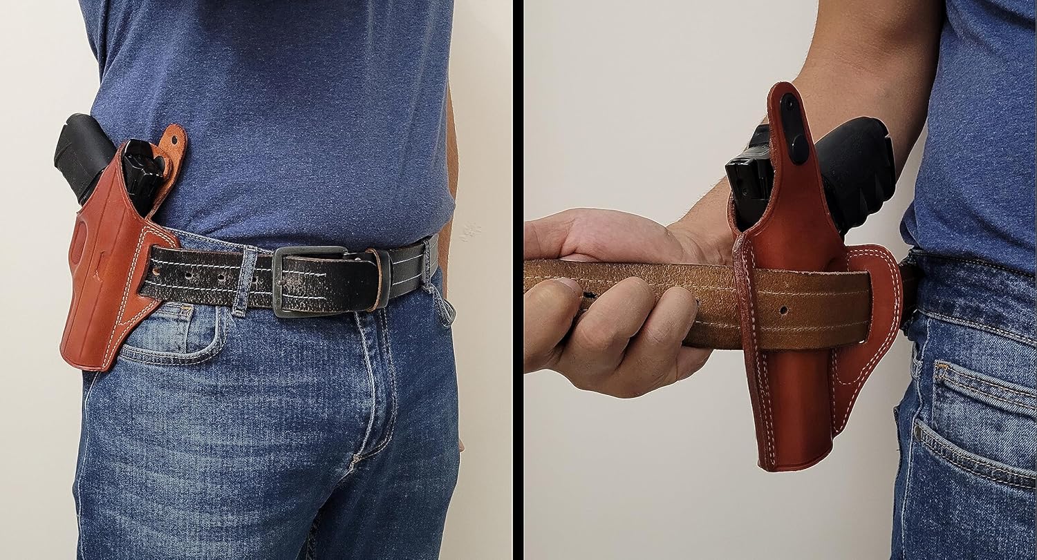 OWB – Funda para pistola de cuero, para Glock 17, 19, 31, 32, 38, 44, Canik TP9, M, P, 2.0, Sig, P220, 225, 365XL, 322, Springfield, XD, Walther,