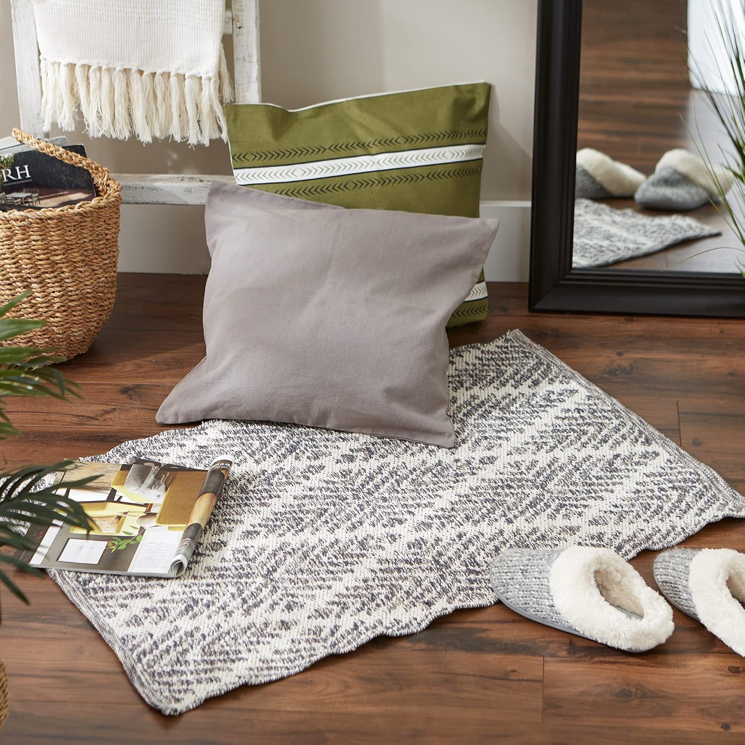 DII CAMZ10414 – Tapete para interiores, tejido plano, de algodón, tejido a mano, reversible, para la recámara, sala, cocina