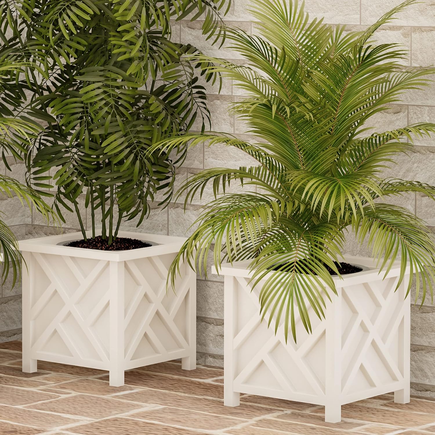 Pure Garden – Macetero con diseño de celosía, paquete de 2  Macetas decorativas de 14.75 pulgadas para flores o plantas al aire libre  porche