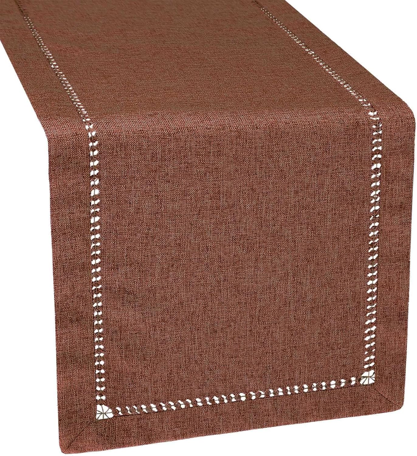 Camino de mesa sólido rústico con dobladillo cosido café chocolate marrón (14 x 60 pulgadas)