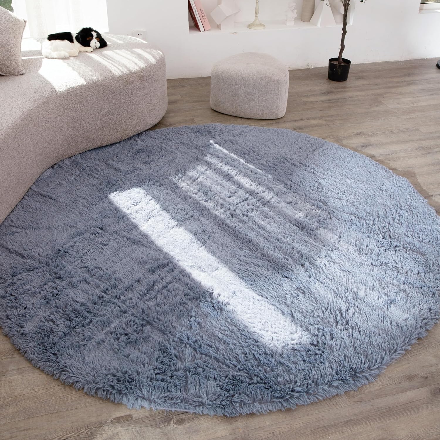 Alfombra redonda gris de 4 pies  Alfombra gris esponjosa de 4 x 4 pies para dormitorio  Alfombra circular peluda lavable  Bonita decoración de