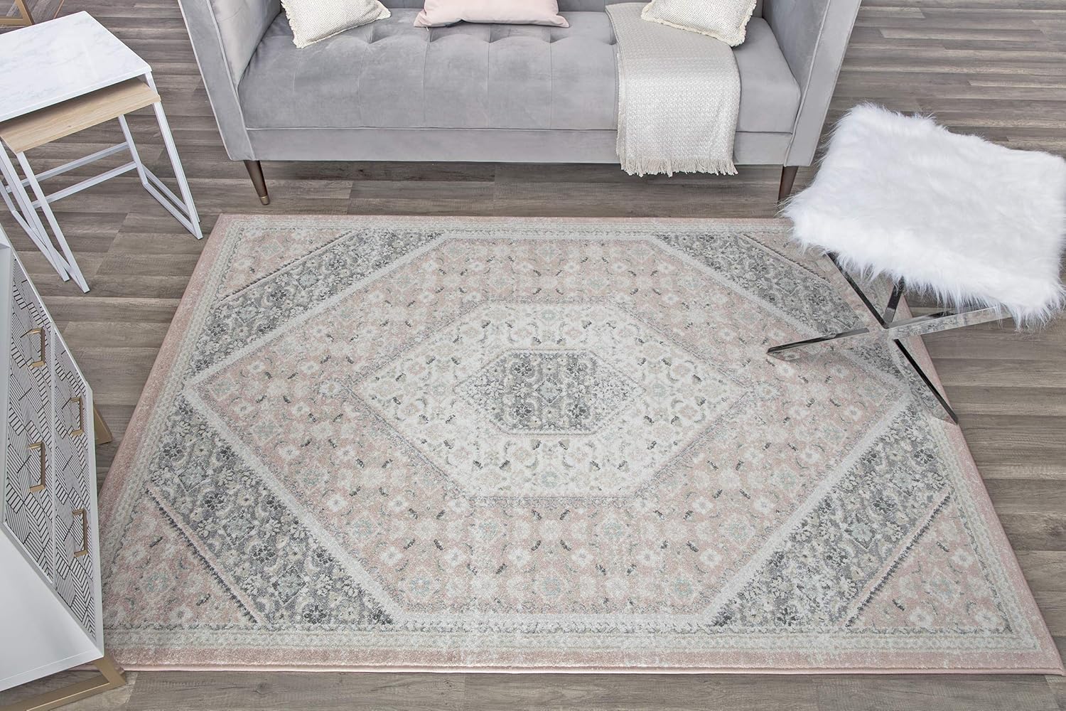 Rugs America Harper HY30B – Alfombra de área de transición vintage rosa de cuarzo de 5 x 7 pies