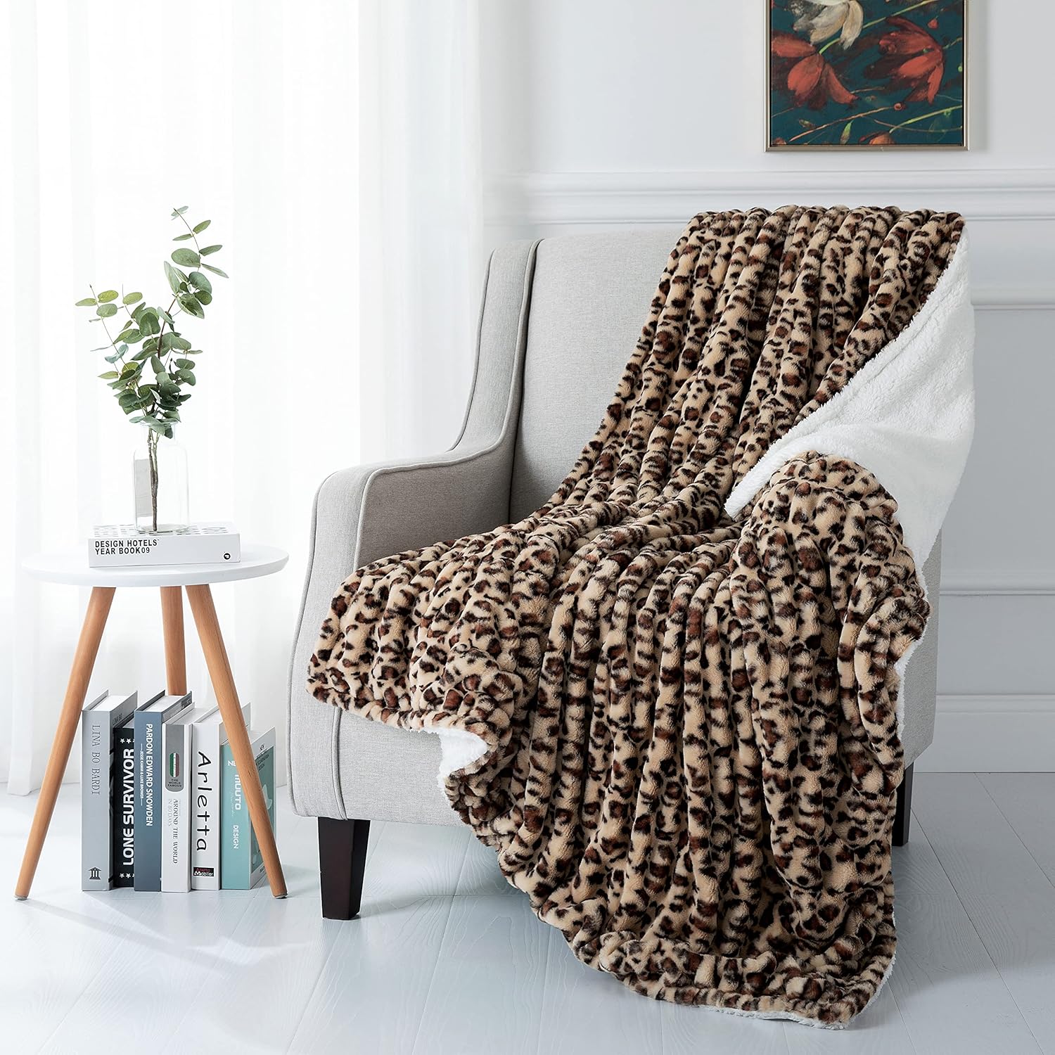 Lujosa manta de piel sintética de felpa con diseño de leopardo marrón, mullida, súper suave, gruesa, cálida, para sofá, cama, silla, decoración del
