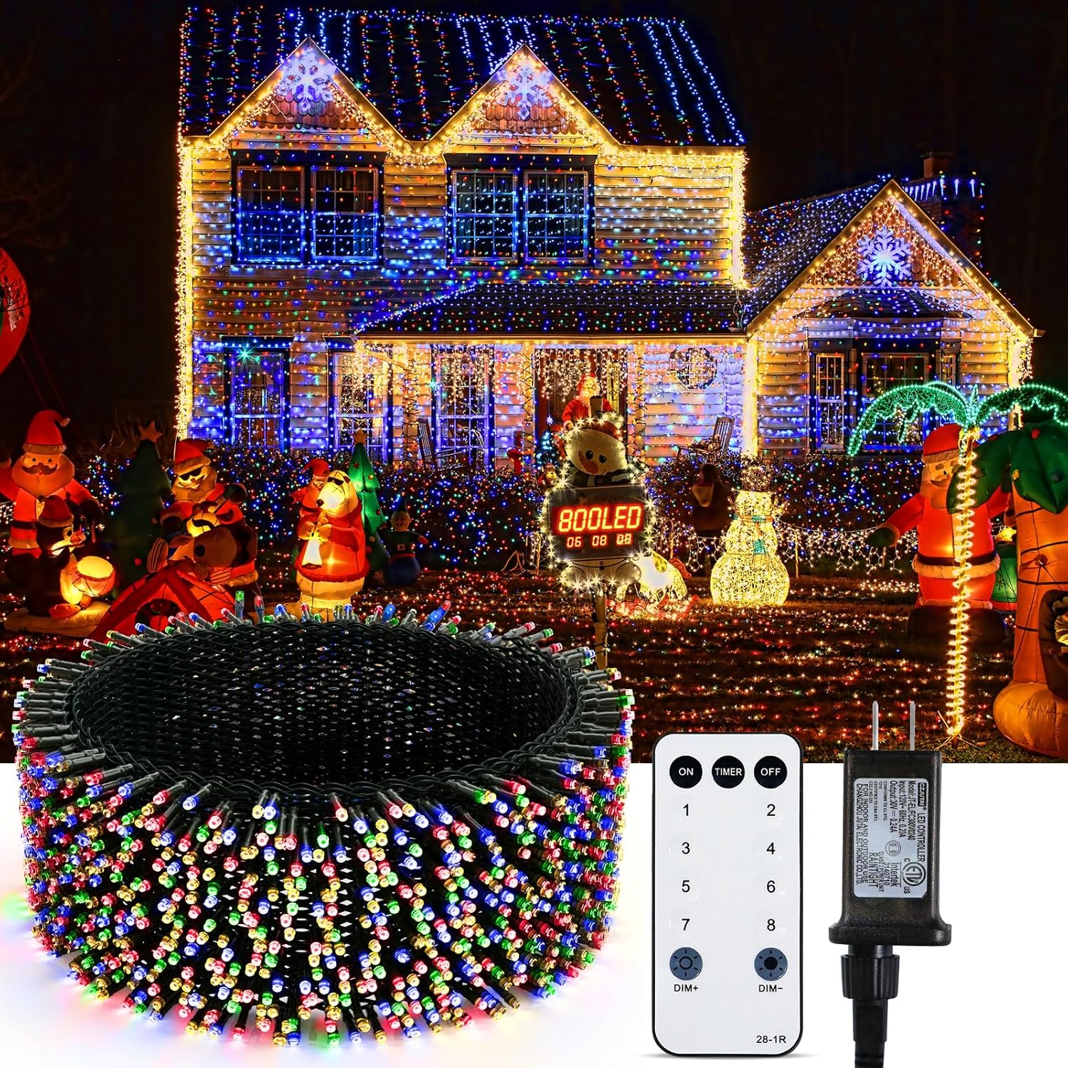 Guirnalda de luces de Navidad que cambian de color, 328 pies, 800 luces LED para árbol de Navidad para exteriores con 8 modos y temporizador,