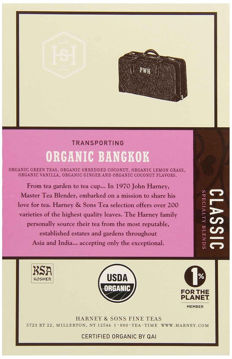 Harney & Sons Fine Teas Organic Bangkok – 20 sobres envueltos, 1.6 onzas