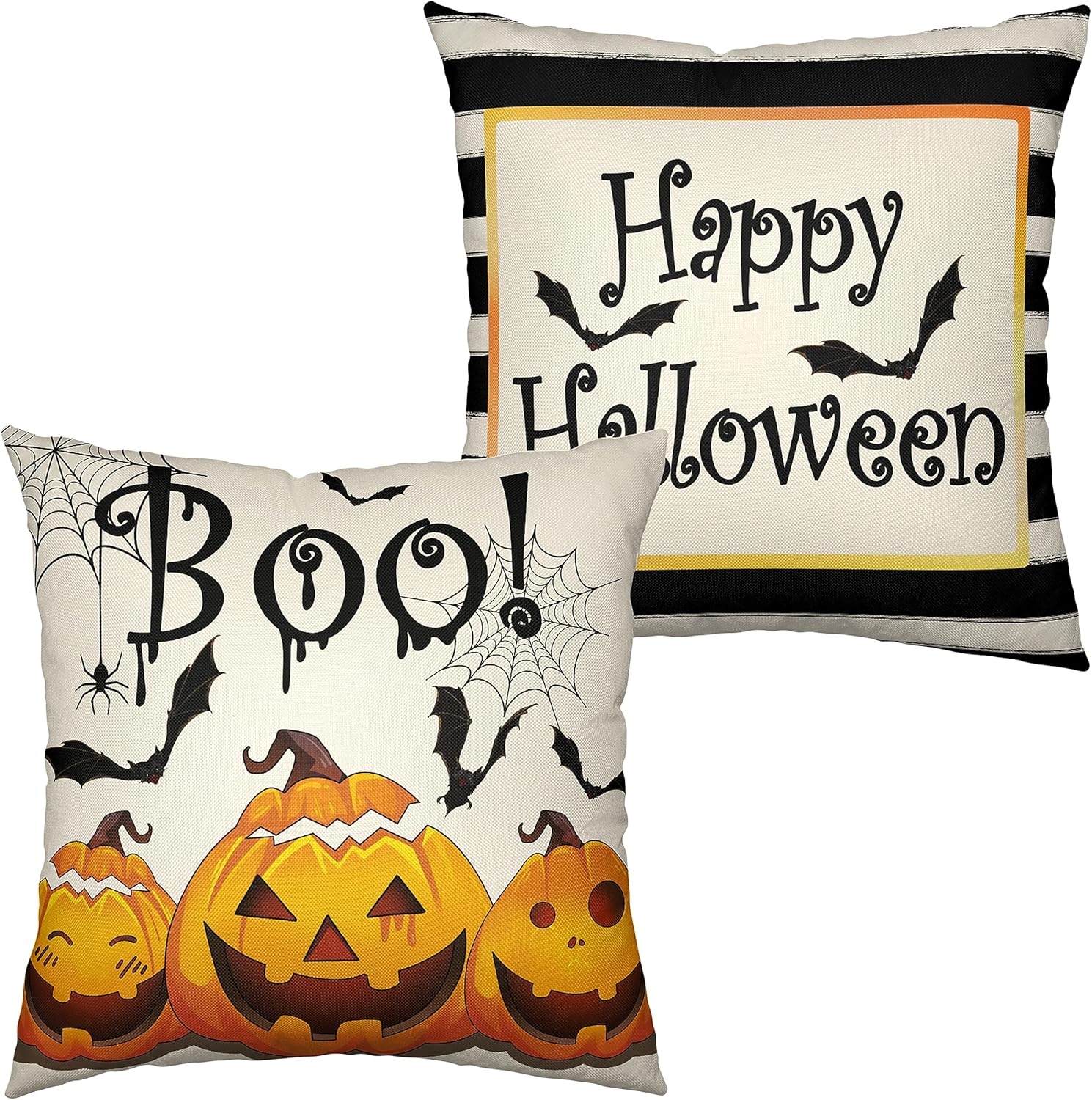 Kwlegh Juego de 2 fundas de almohada de tela de araña de calabaza de Halloween de 24 x 24 pulgadas, decoración moderna de Halloween, fundas de