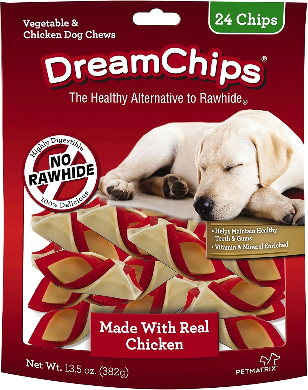 DreamBone DBC-02398 DreamChips con pollo real, 24 unidades, masticables sin piel cruda para perros y RattleBall Pequeños masticables 14 unidades,