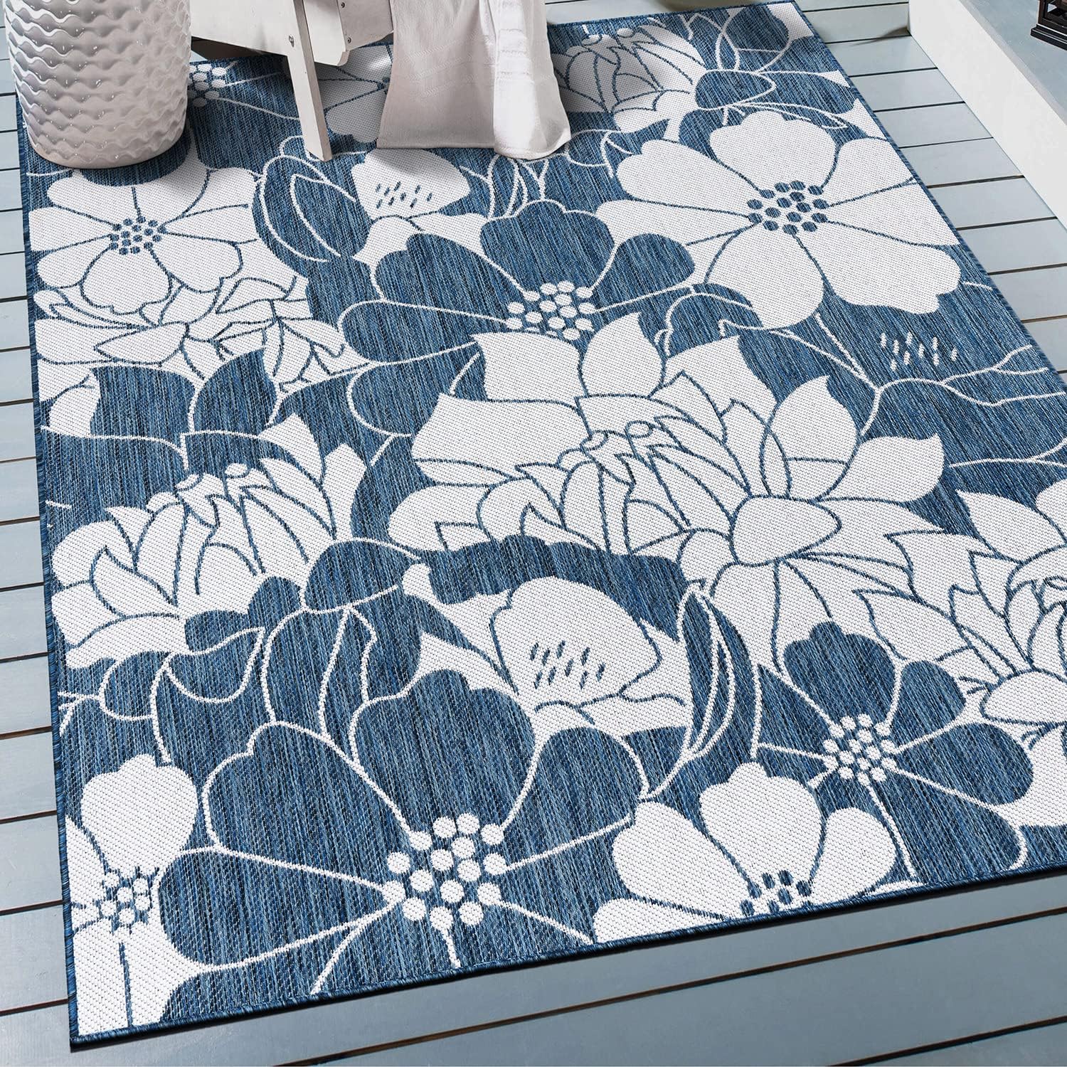 Rugshop Alfombra moderna con textura de flores florales, fácil limpieza, para exteriores, terraza, patio, patio trasero, interiorexterior, 7 pies 10