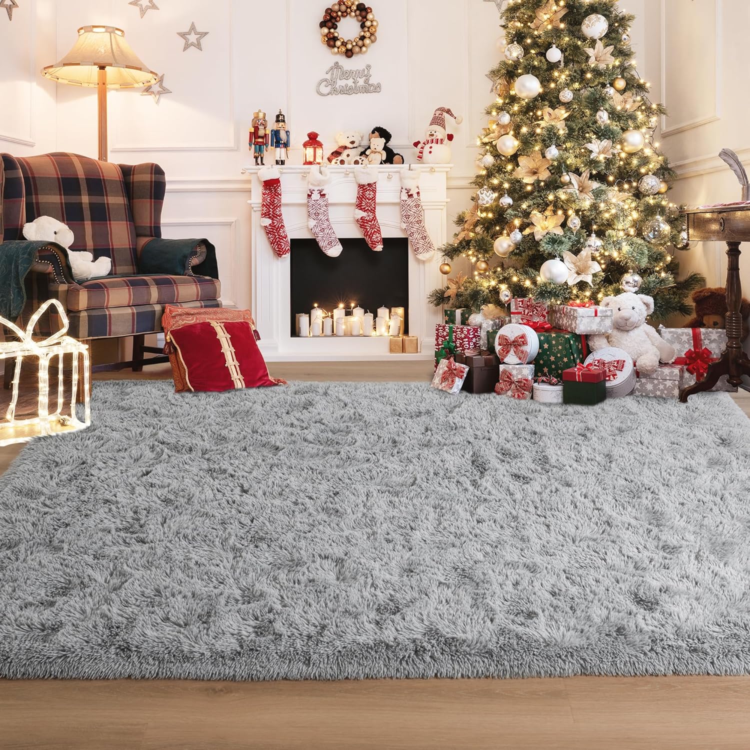 Foxmas Alfombra suave para sala de estar, de 8 x 10 pies, lavable, grande, esponjosa, gruesa, lanuda con parte inferior antideslizante para