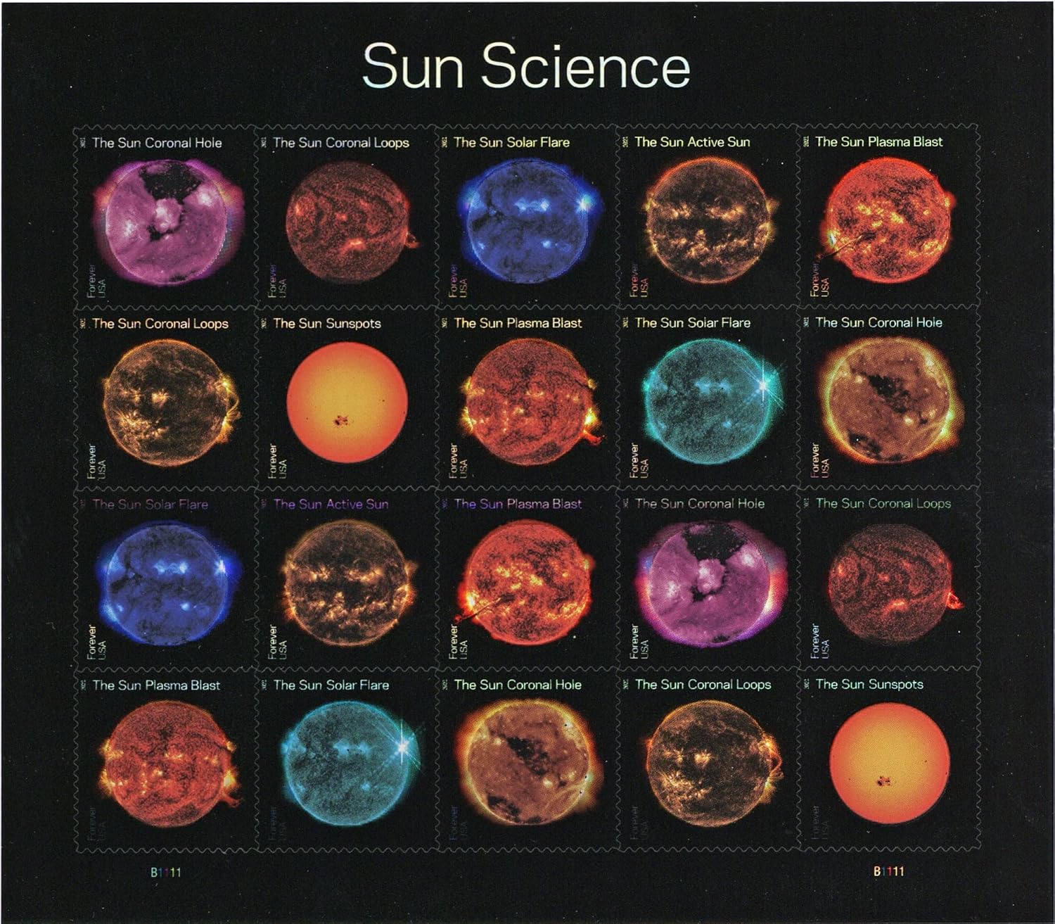 Sun Science Space Issue Hoja de 20 sellos postales actuales de primera clase Scott 5598-5607a