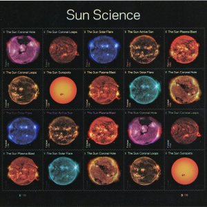 Sun Science Space Issue Hoja de 20 sellos postales actuales de primera clase Scott 5598-5607a Sun Science Space Issue Hoja de 20 sellos postales actuales de primera clase Scott 5598-5607a