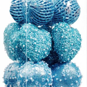14 adornos de corazón azul bebé y adornos de bolas de Navidad, decoraciones de bolas de Navidad, bolas de perlas colgantes de plástico inastillables 14 adornos de corazón azul bebé y adornos de bolas de Navidad, decoraciones de bolas de Navidad, bolas de perlas colgantes de plástico inastillables