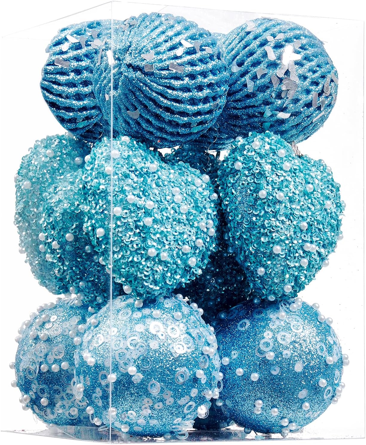 14 adornos de corazón azul bebé y adornos de bolas de Navidad, decoraciones de bolas de Navidad, bolas de perlas colgantes de plástico inastillables