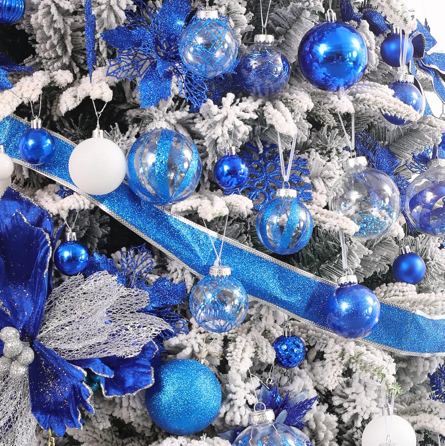 Adornos de bola de Navidad inastillables de 24 quilates, decoraciones rellenas con purpurina para árbol, color azul