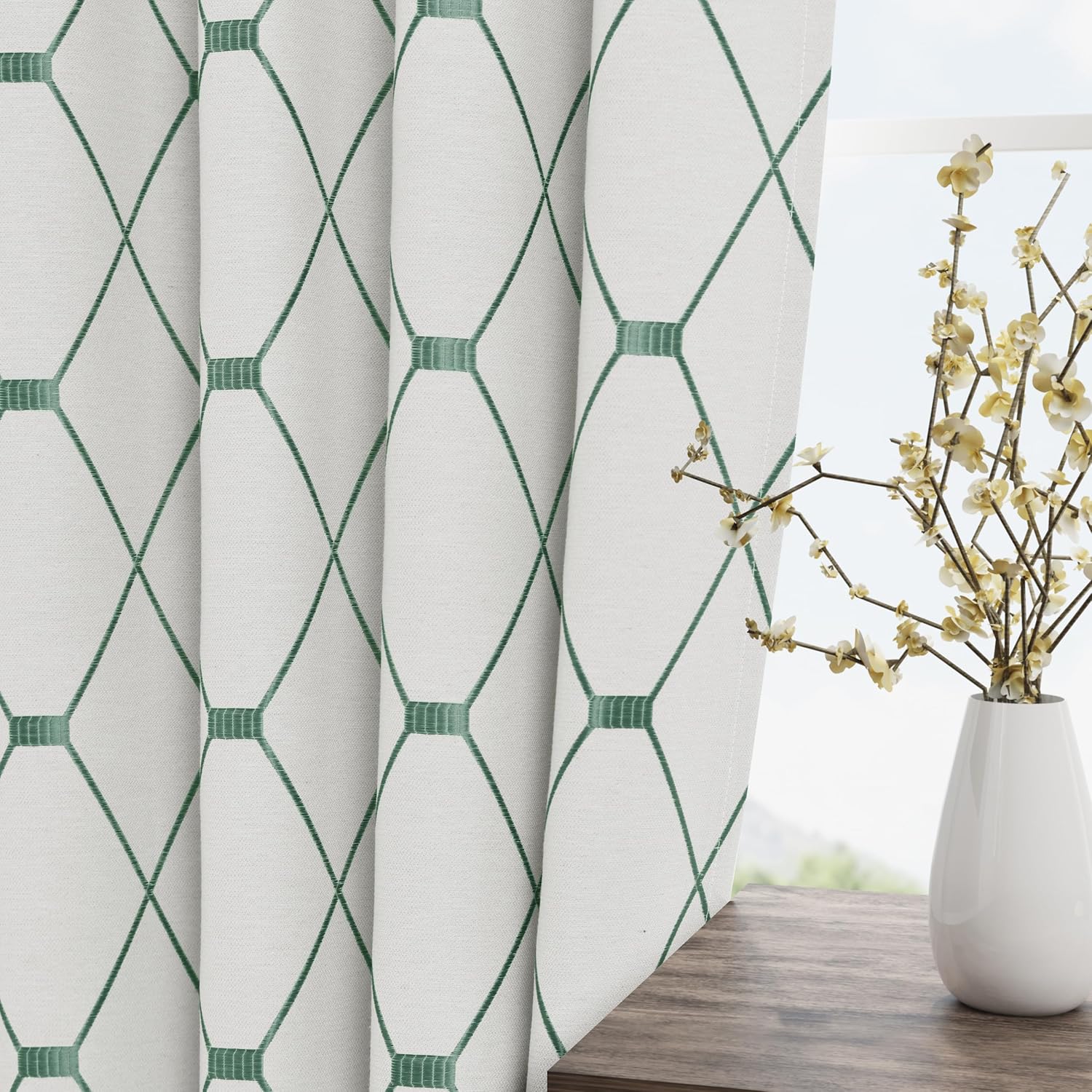 Cortinas bordadas de 84 pulgadas de largo, juego de 2 paneles para sala de estar, dormitorio, cortinas texturizadas de lino de algodón con textura