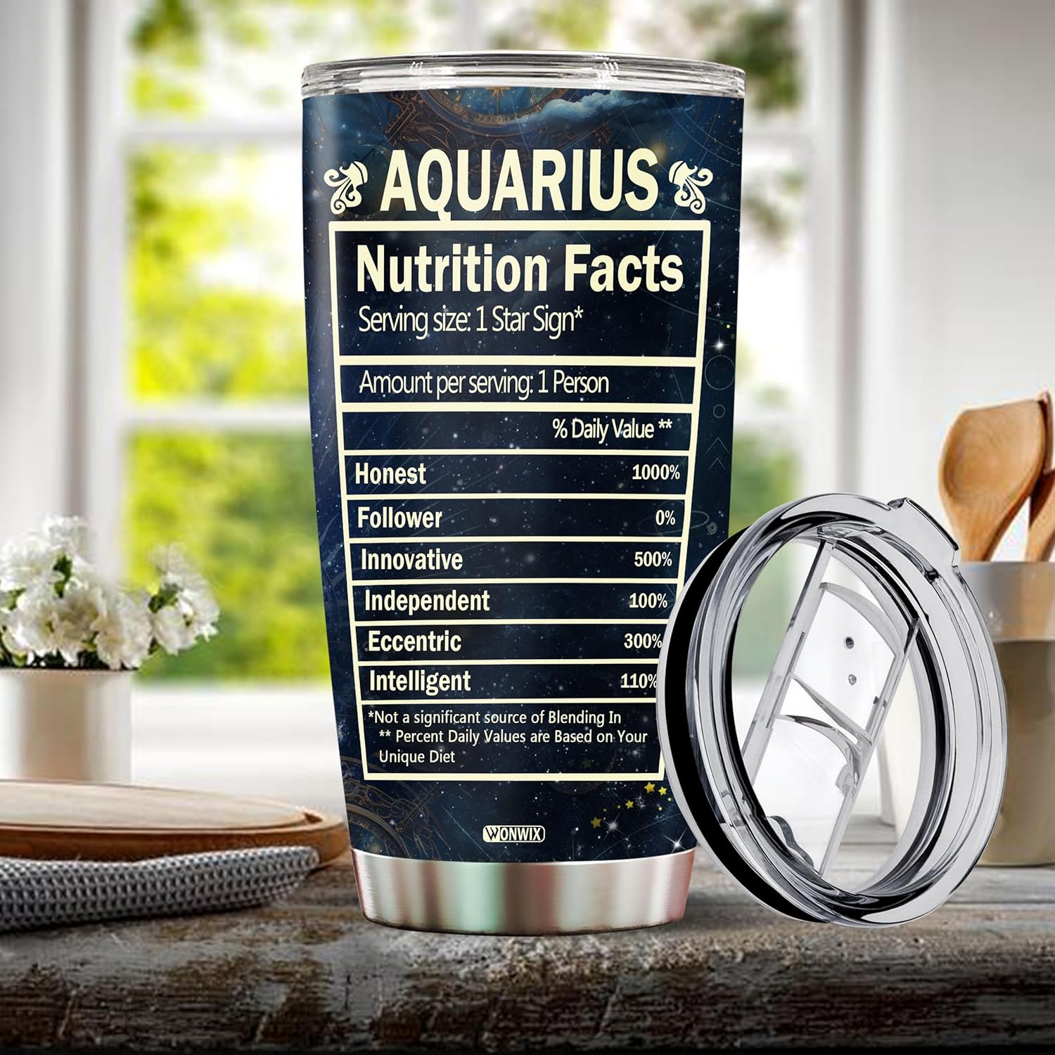 WONWIX Regalos personalizados de acuario para hombres, taza de café de acero inoxidable de 20 onzas, constelación del zodiaco, astrología, regalo