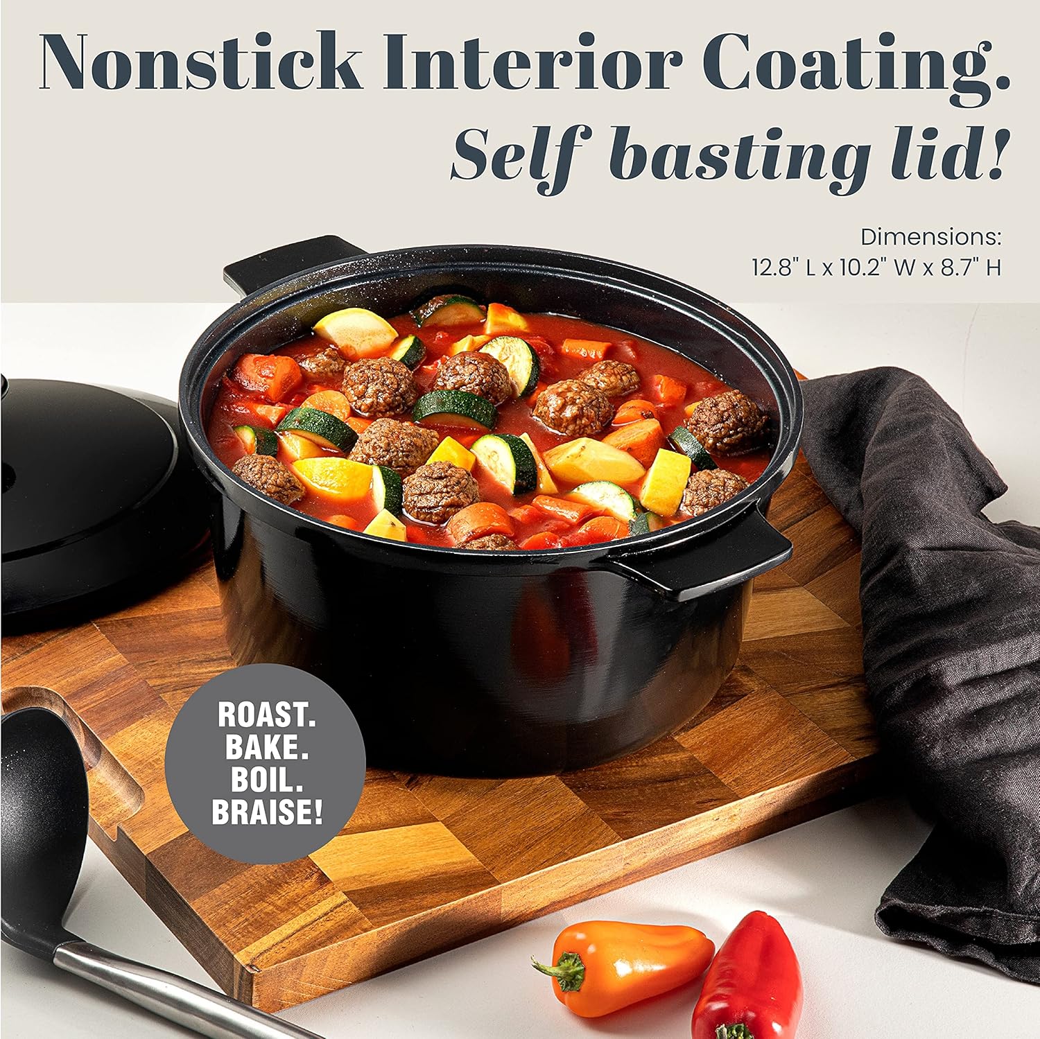 Granitestone Olla holandesa ligera de 3.5 libras con tapa, horno holandés antiadherente de 6.5 cuartos de galón para hornear pan, horno holandés