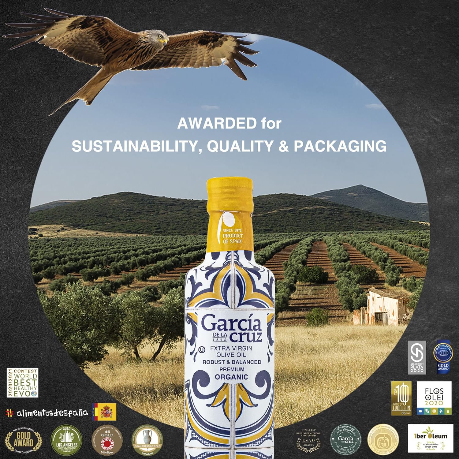 Aceite de oliva con infusión de ajo de Garcia de la Cruz, aceite de oliva orgánico español de primera calidad, de origen único, sin OMG y orgánico