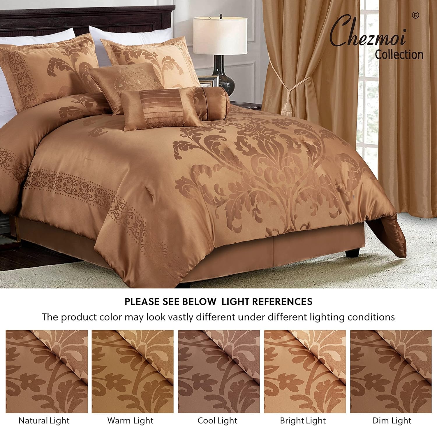 Chezmoi Collection – Juego de edredón jacquard de diseño floral, set de 7 piezas (California King, color rosa lisérgicogris topo)