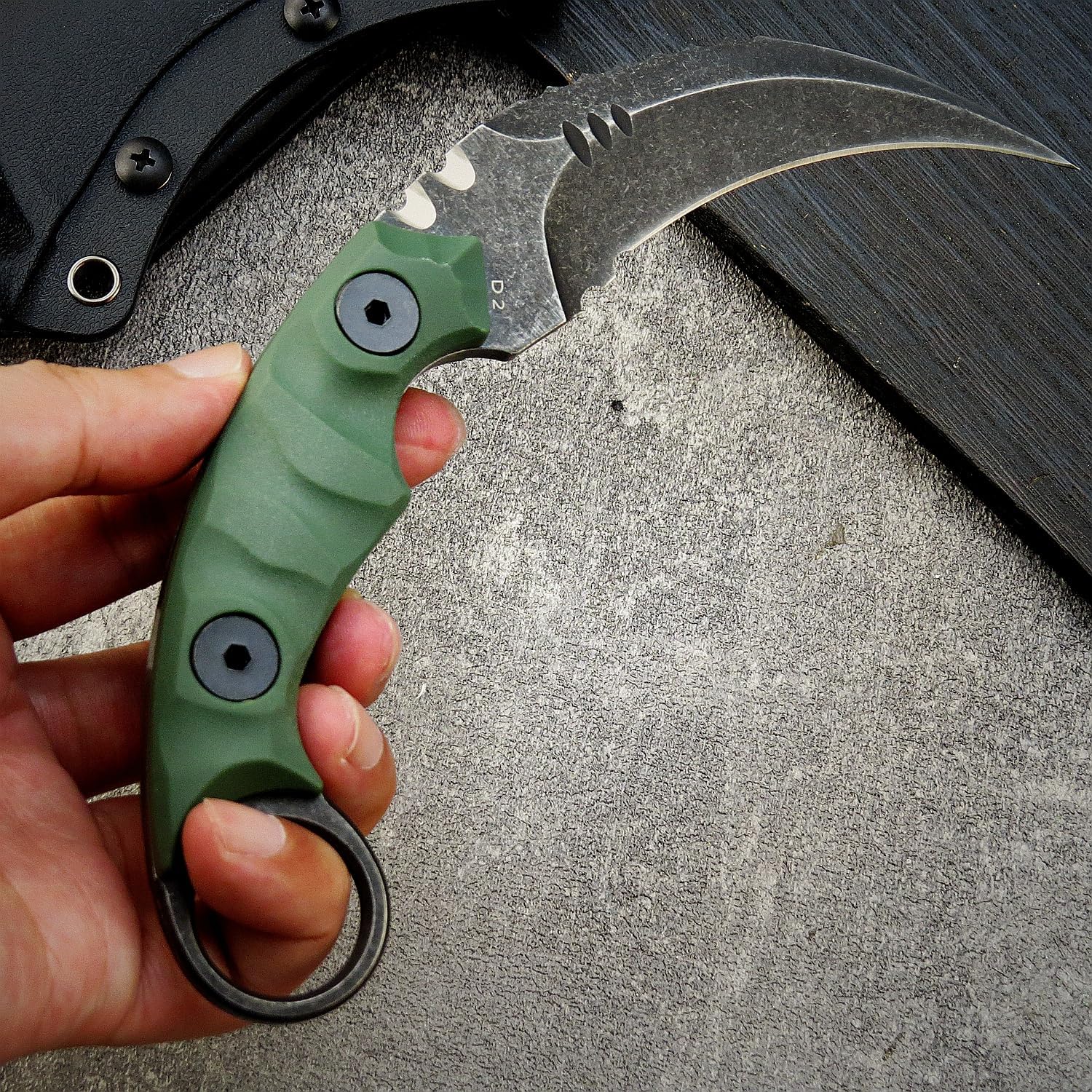 Gtkii GTK691 Cuchillo de hoja fija, hoja de acero D2, cuchillo de garra de mango de fibra de vidrio de nailon con funda Kydex para acampar al aire