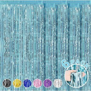 Paquete de 6 cortinas de fondo de flecos de papel de aluminio, 3.28 x 8.2 pies, serpentinas de oropel azul claro, cortinas de flecos metálicos de Paquete de 6 cortinas de fondo de flecos de papel de aluminio, 3.28 x 8.2 pies, serpentinas de oropel azul claro, cortinas de flecos metálicos de