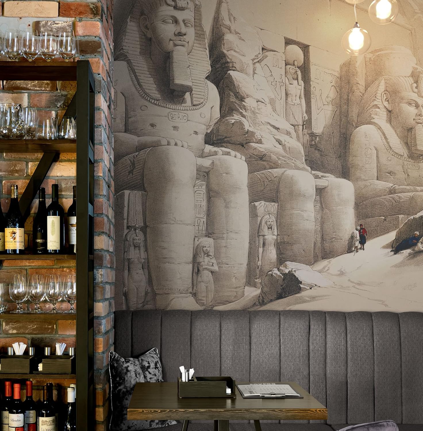 Ancient Egyptian Temple Gods and Pyramids Wall Mural. The Great Temple of Aboo-Simble, Nubia by David Roberts. Peel and Stick Wallpaper. #6417
