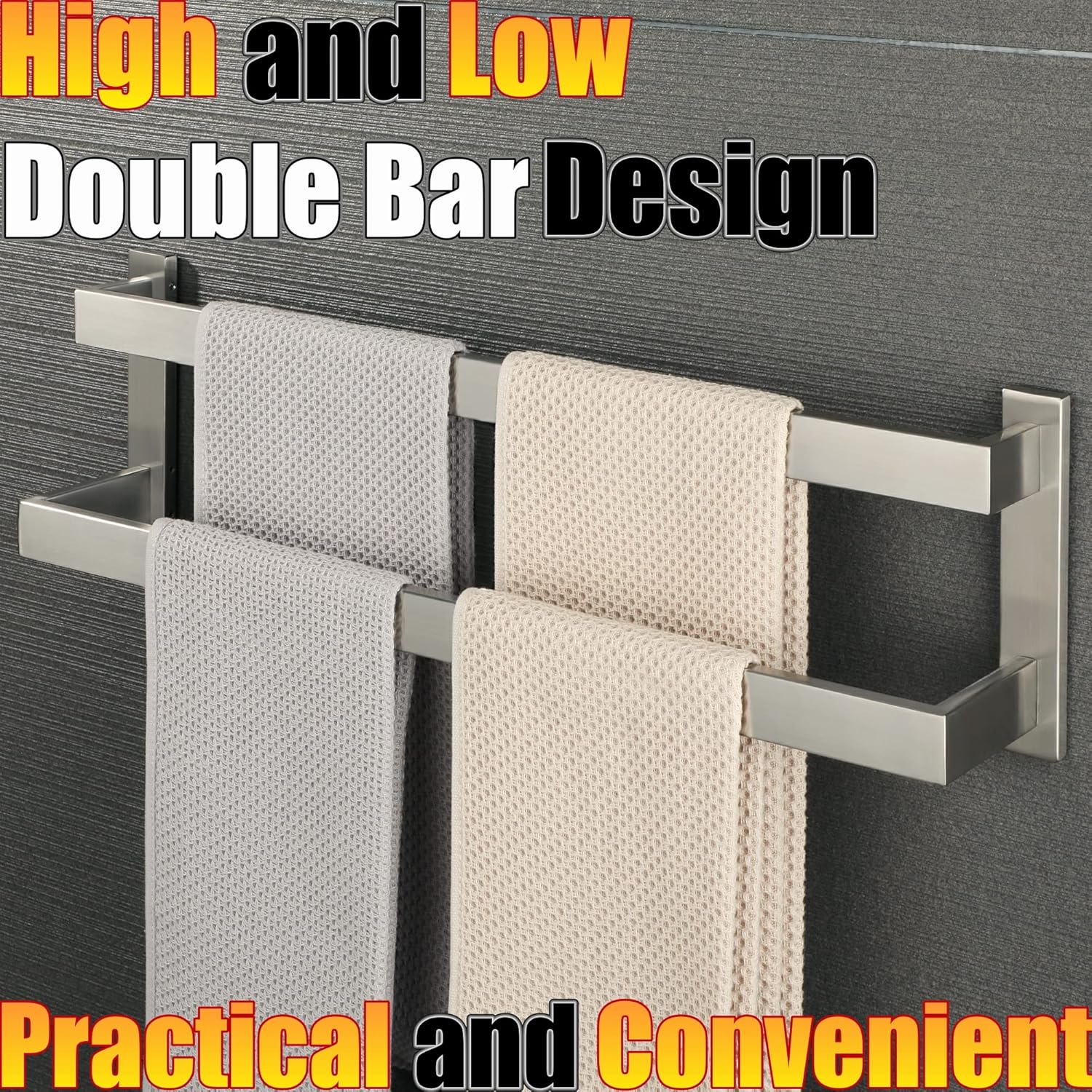 Alise GOY002-LS – Toallero doble para baño, soporte de pared para toallas de baño, toallero de acero inoxidable SUS304, níquel cepillado de 23.2