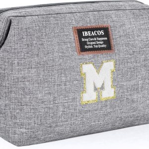 ibeacos Bolsa de maquillaje de viaje, M, Letra ibeacos Bolsa de maquillaje de viaje, M, Letra