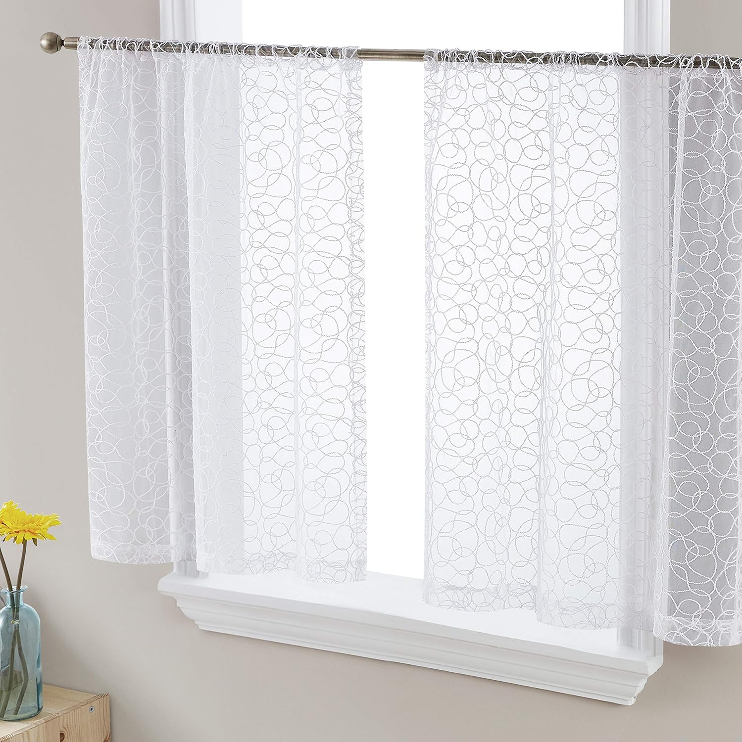 HLC.ME Audrey Sheer – Cortina de gasa transparente para ventana corta para cocina, dormitorio, ventanas pequeñas y baño (30.0 x 24.0 in de largo,