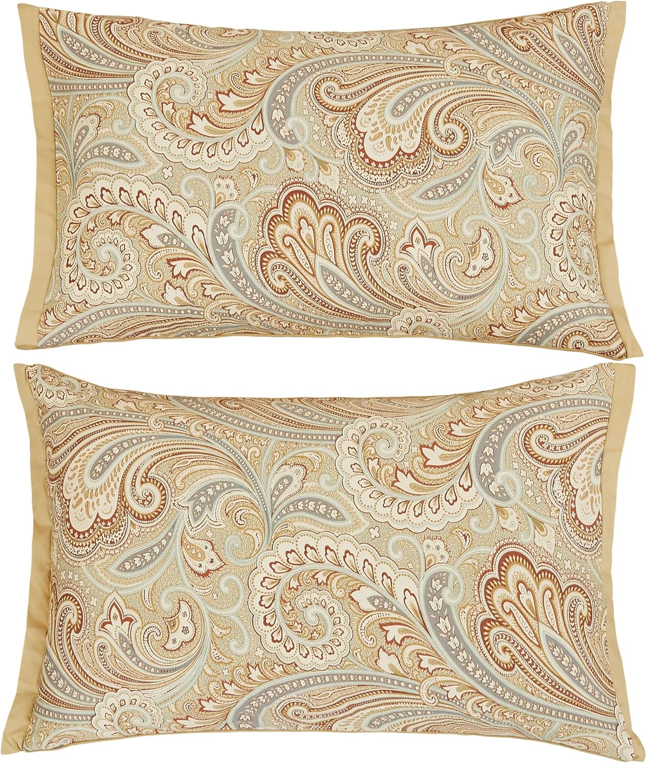 ABREEZE Juego de sábanas de lujo 100% algodón natural puro, juego de ropa de cama de 4 piezas con estampado de cachemira dorada, calidad de hotel,