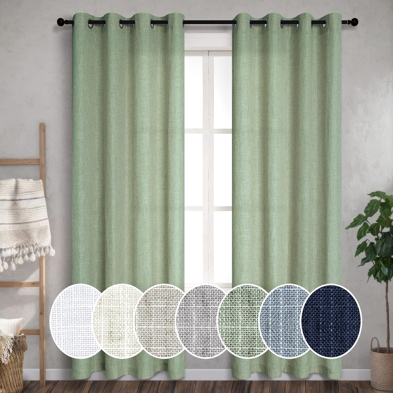 Pitalk Cortinas color verde salvia claro de 90 pulgadas de largo para dormitorio, 2 paneles con ojales, filtrantes de luz, semitransparentes, de